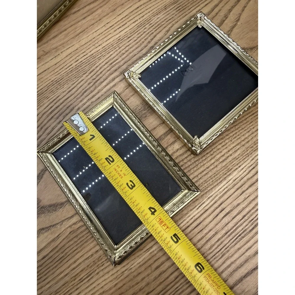 VTG Lot Of 4 Brass Ornate Gold Tone Metal Picture Frame Textured Edges Square